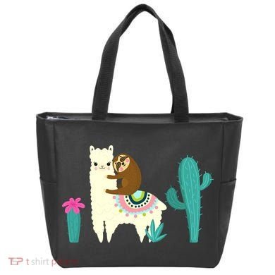 Sloth Riding Llama Funny Cactus Tote Bag