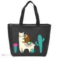 Sloth Riding Llama Funny Cactus Tote Bag thumb 0