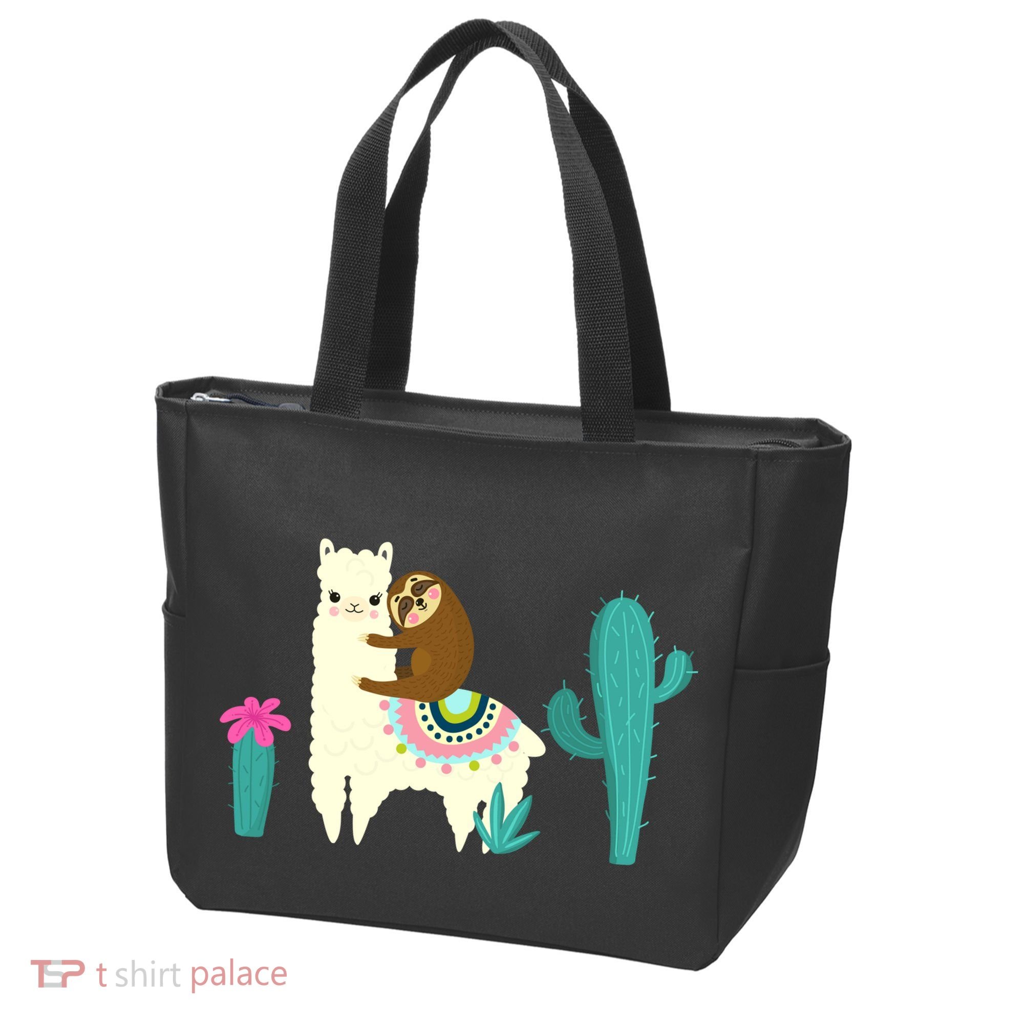 Sloth Riding Llama Funny Cactus Tote Bag