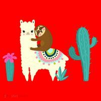 Sloth Riding Llama Funny Cactus Santa Hat thumb 1