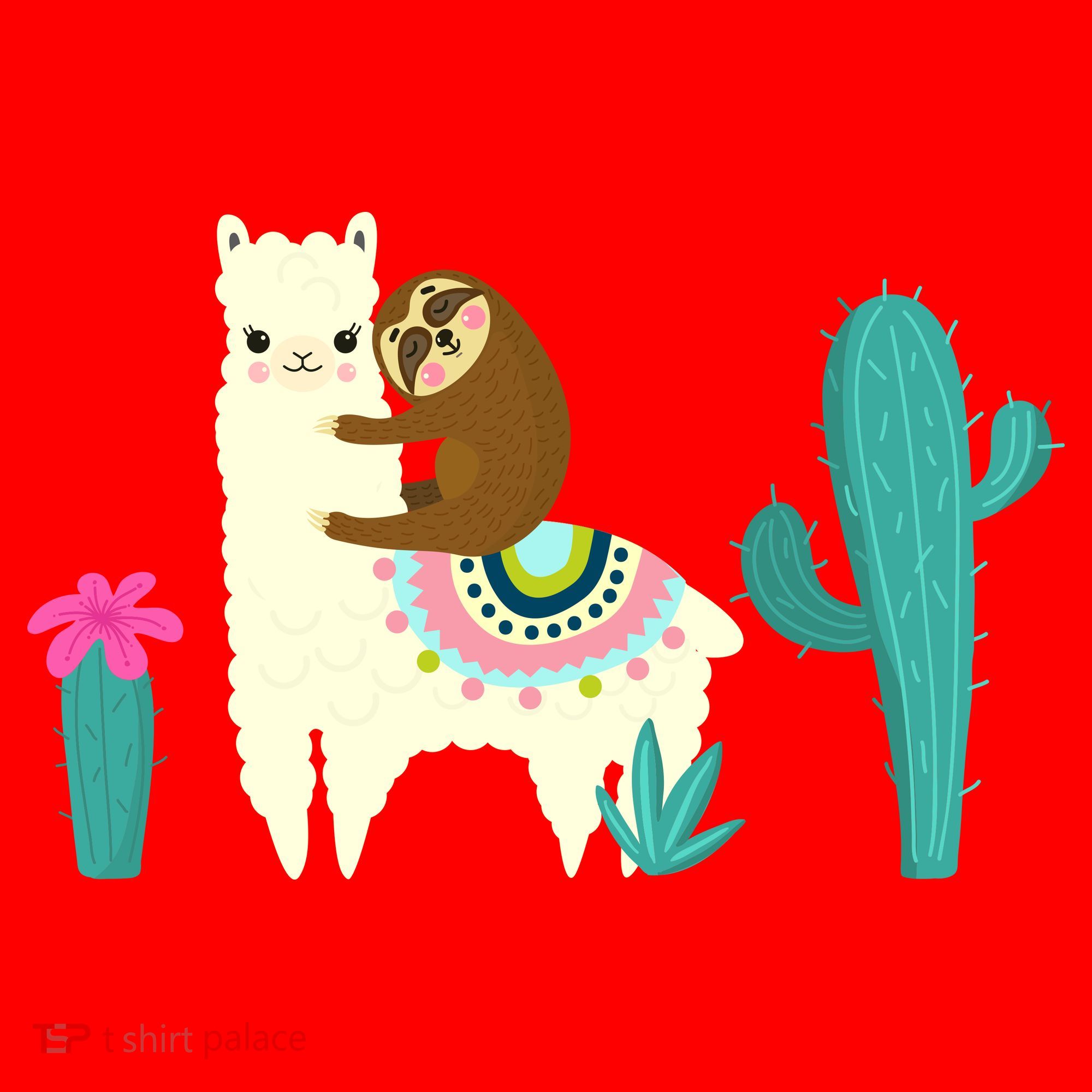 Sloth Riding Llama Funny Cactus Santa Hat
