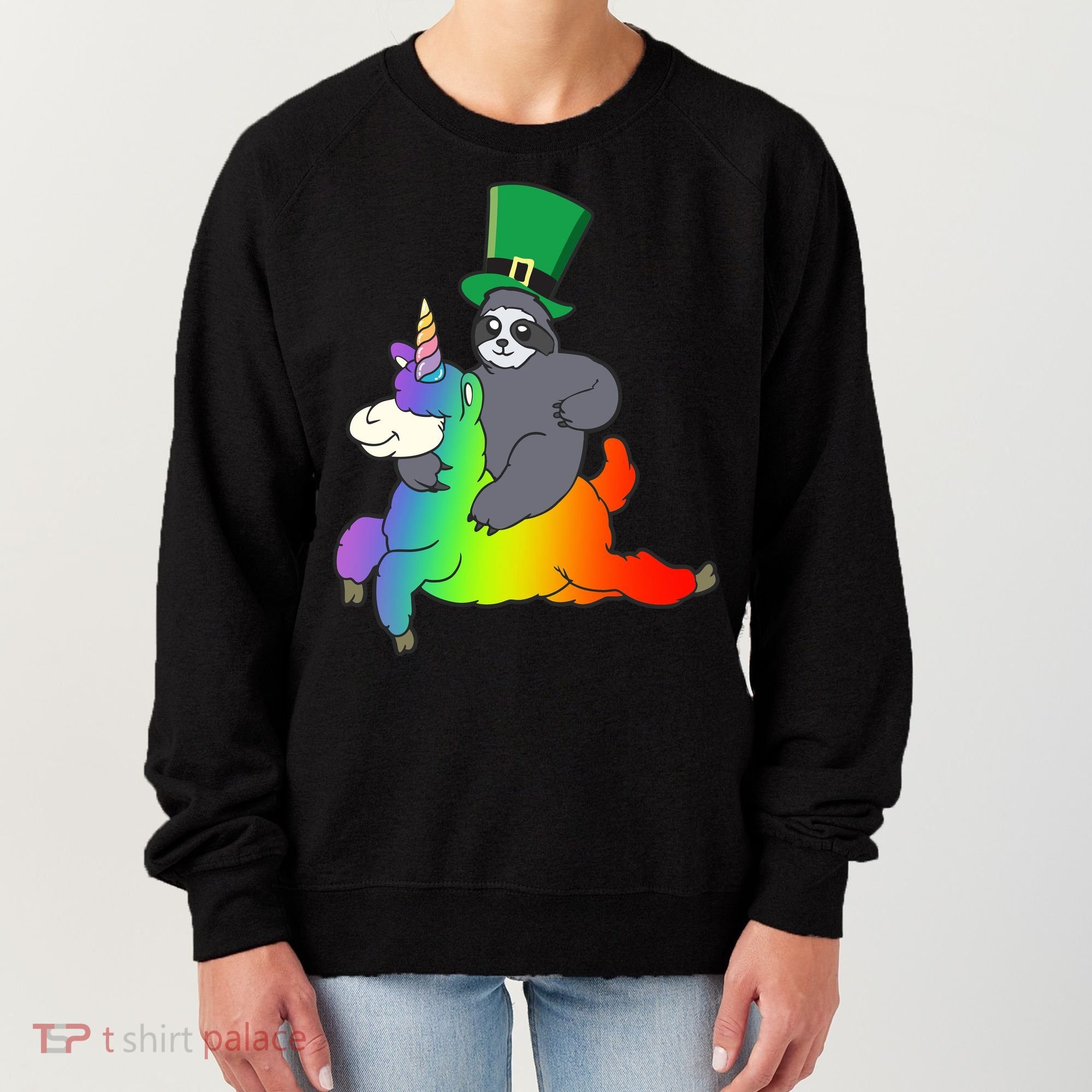 Sloth Riding Llama Unicorn St. Patrick's Day Women's Sweatshirt