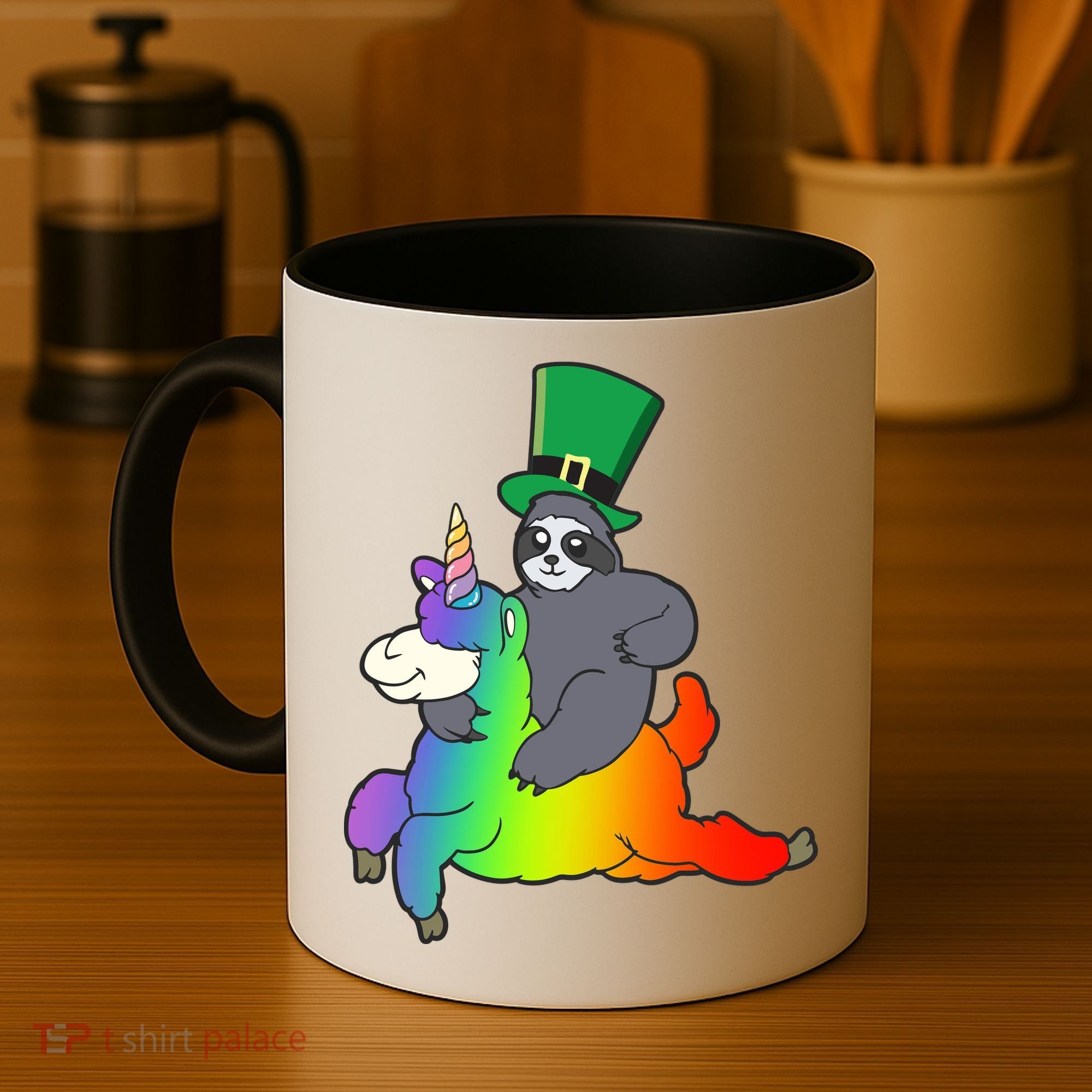Sloth Riding Llama Unicorn St. Patrick's Day Coffee Mug
