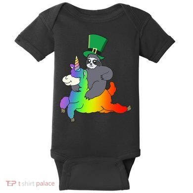 Sloth Riding Llama Unicorn St. Patrick's Day Baby Bodysuit