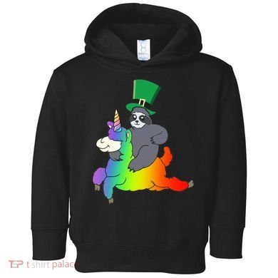 Sloth Riding Llama Unicorn St. Patrick's Day Toddler Hoodie