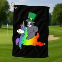Sloth Riding Llama Unicorn St. Patrick's Day Golf Towel thumb 1