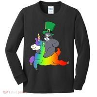 Sloth Riding Llama Unicorn St. Patrick's Day Kids Long Sleeve Shirt thumb 0