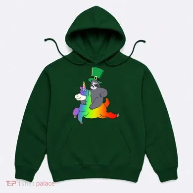 Sloth Riding Llama Unicorn St. Patrick's Day Hoodie