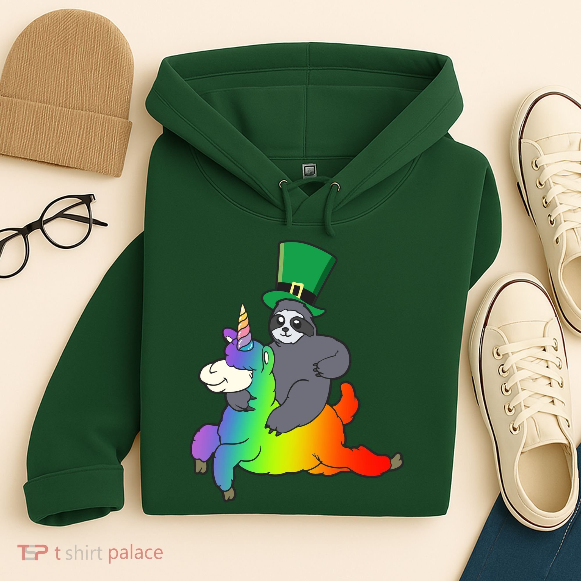 Sloth Riding Llama Unicorn St. Patrick's Day Hoodie