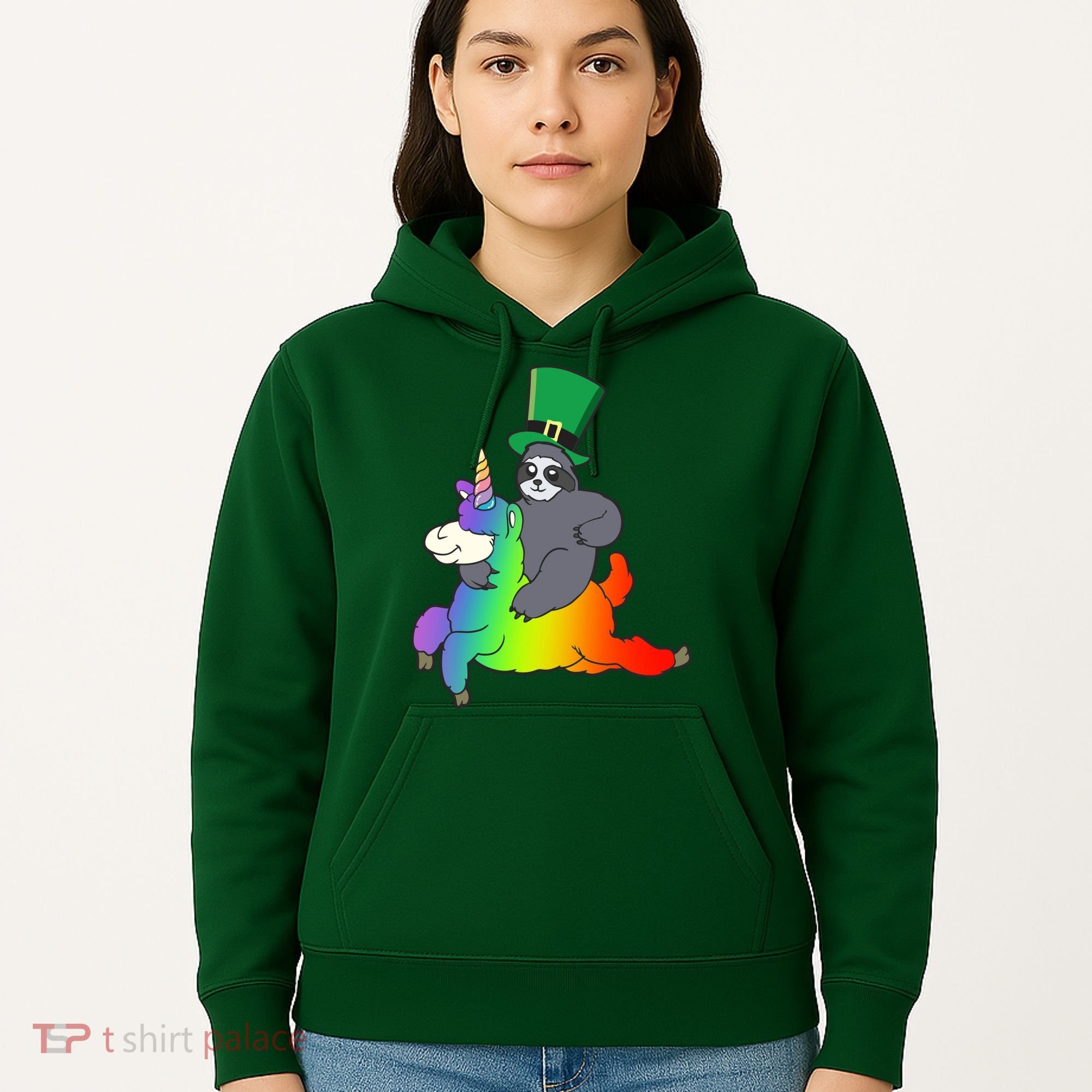Sloth Riding Llama Unicorn St. Patrick's Day Hoodie