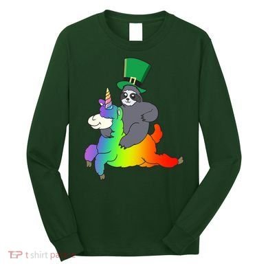 Sloth Riding Llama Unicorn St. Patrick's Day Long Sleeve Shirt