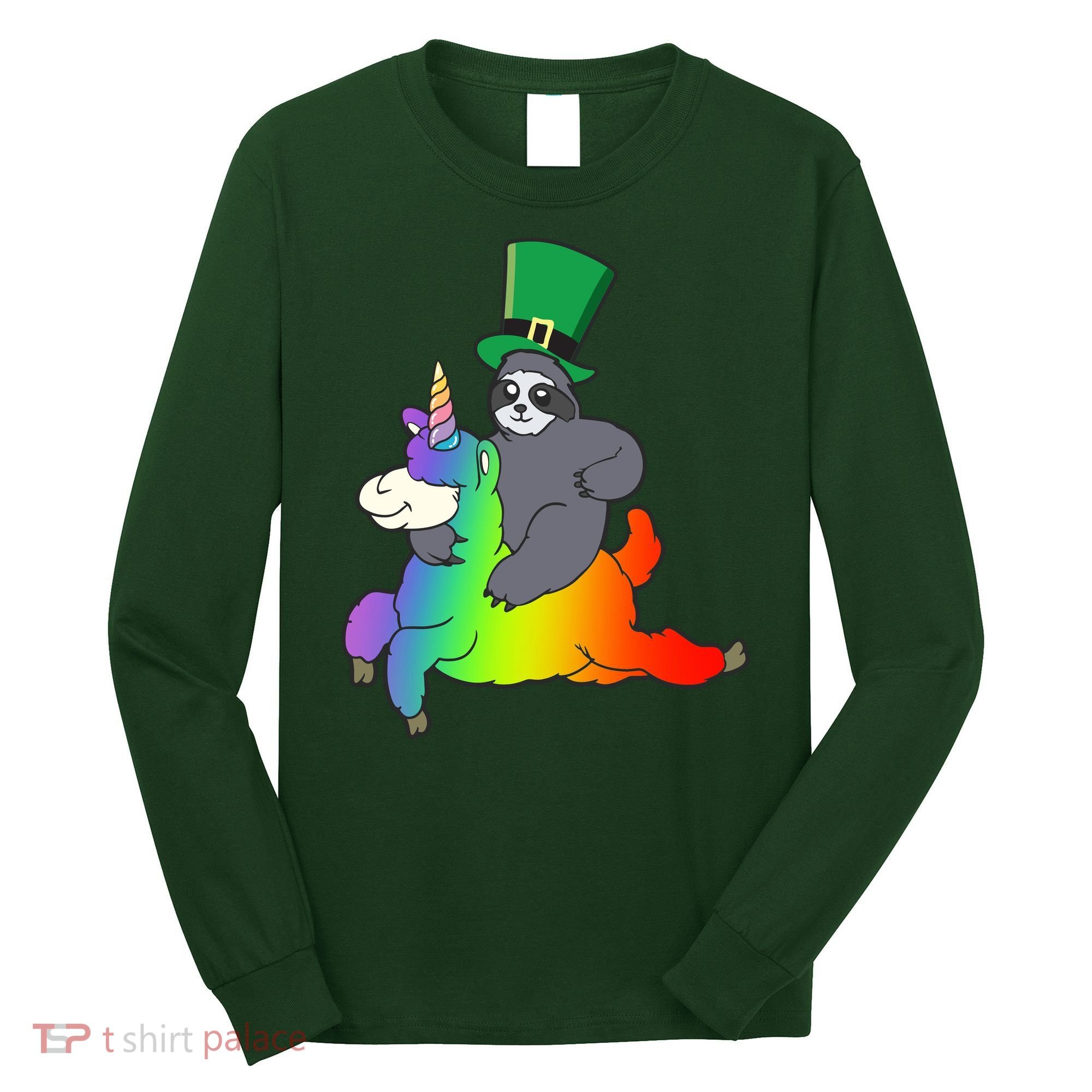 Sloth Riding Llama Unicorn St. Patrick's Day Long Sleeve Shirt