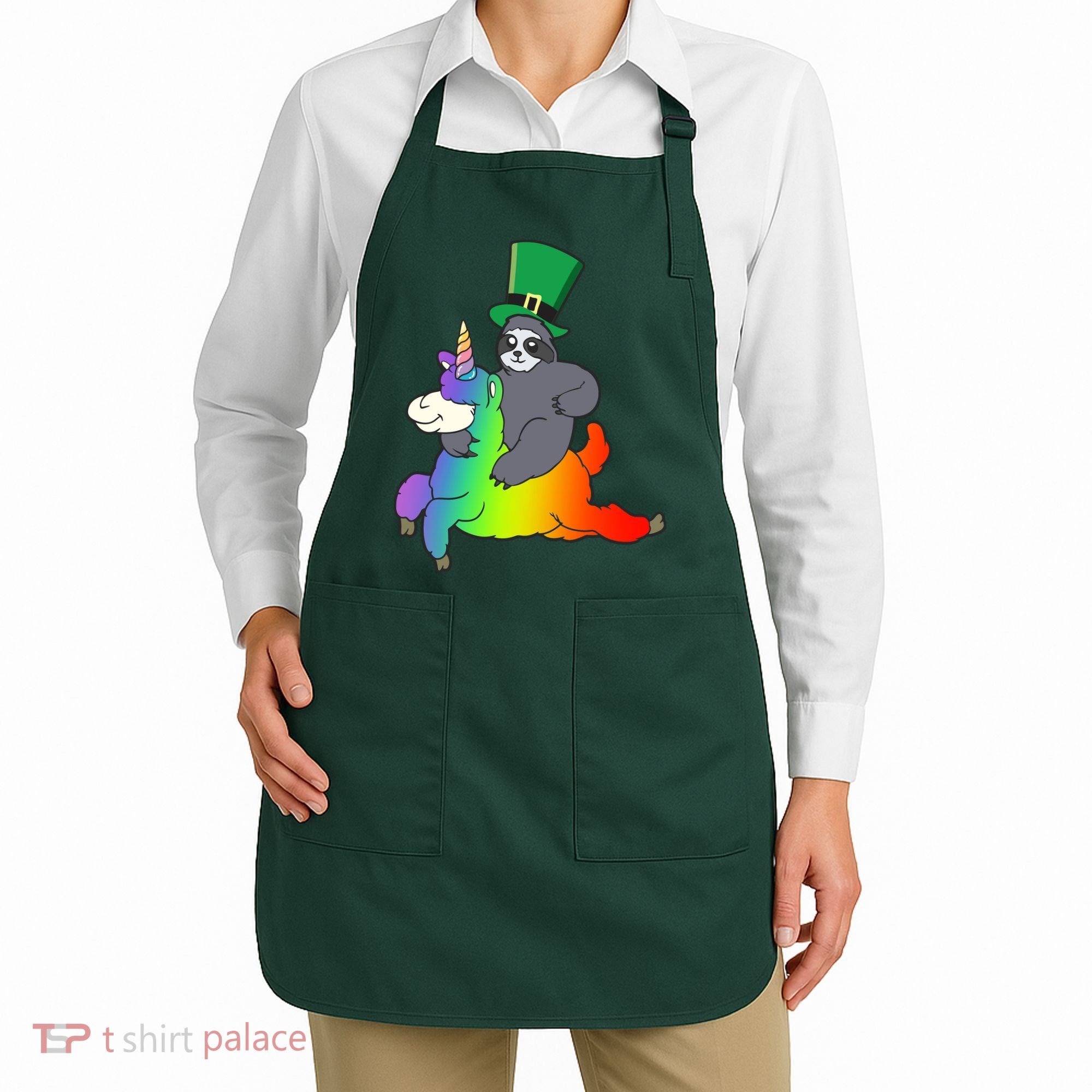 Sloth Riding Llama Unicorn St. Patrick's Day Apron