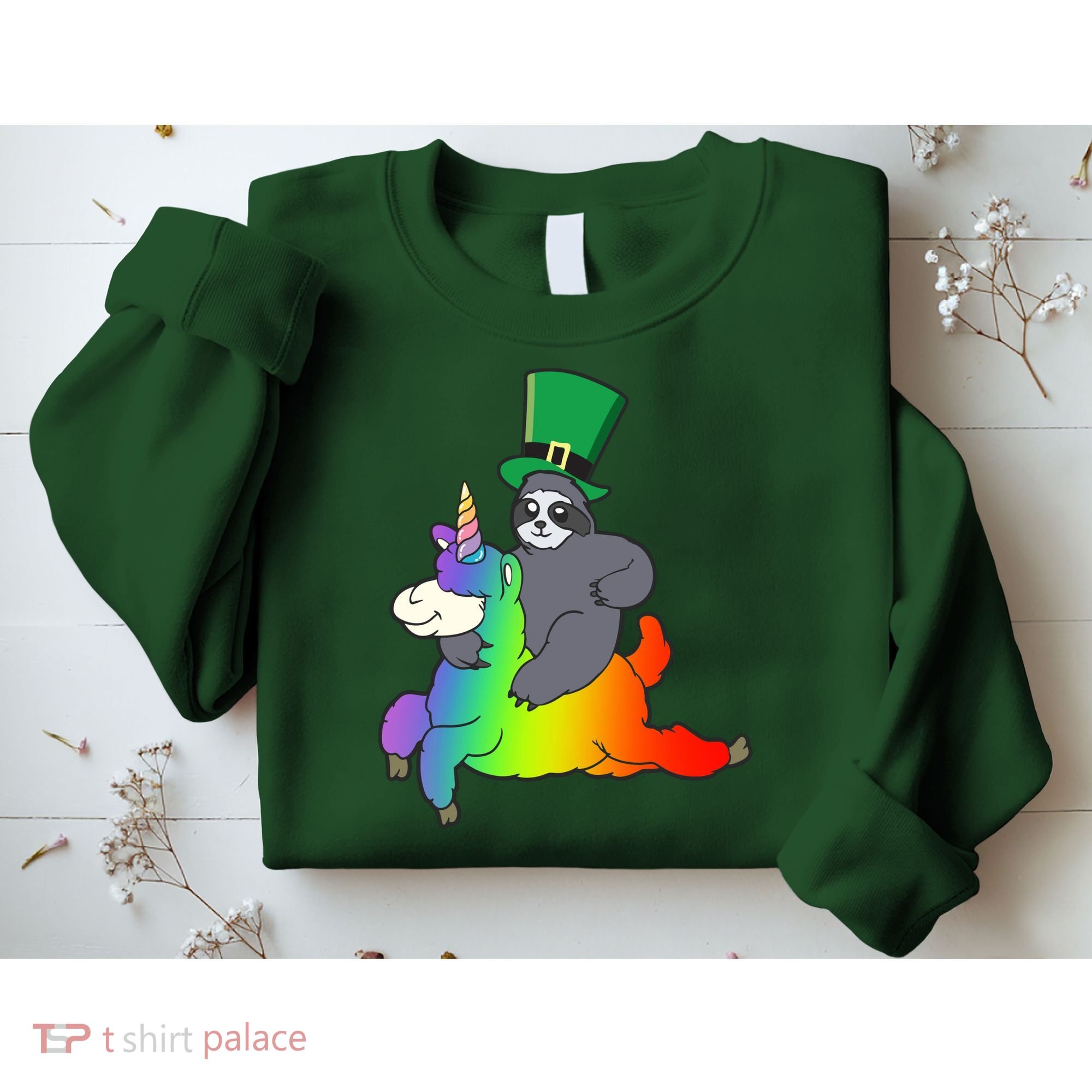 Sloth Riding Llama Unicorn St. Patrick's Day Sweatshirt