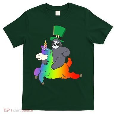 Sloth Riding Llama Unicorn St. Patrick's Day T-Shirt