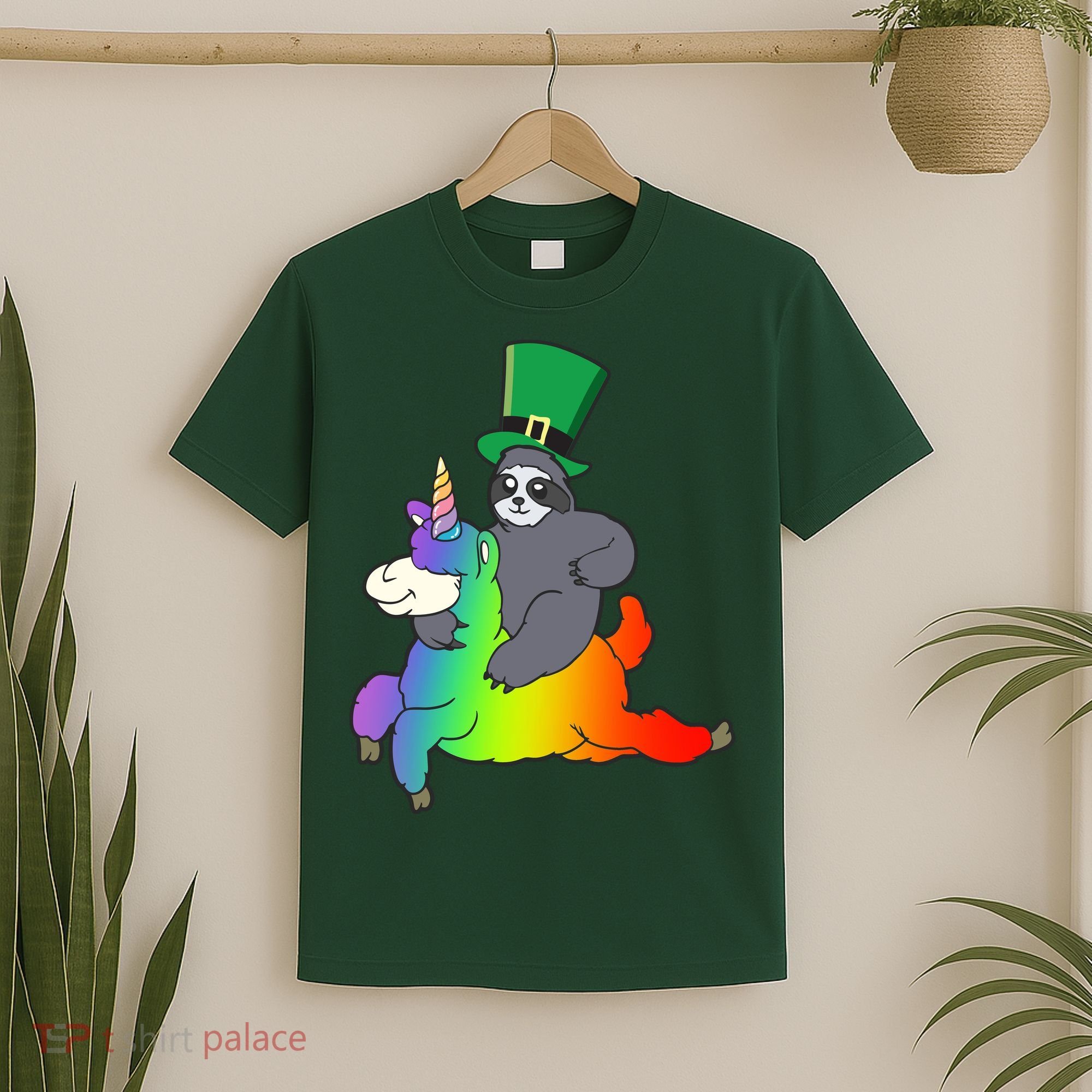 Sloth Riding Llama Unicorn St. Patrick's Day T-Shirt