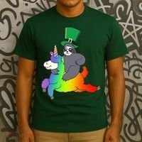 Sloth Riding Llama Unicorn St. Patrick's Day T-Shirt thumb 3