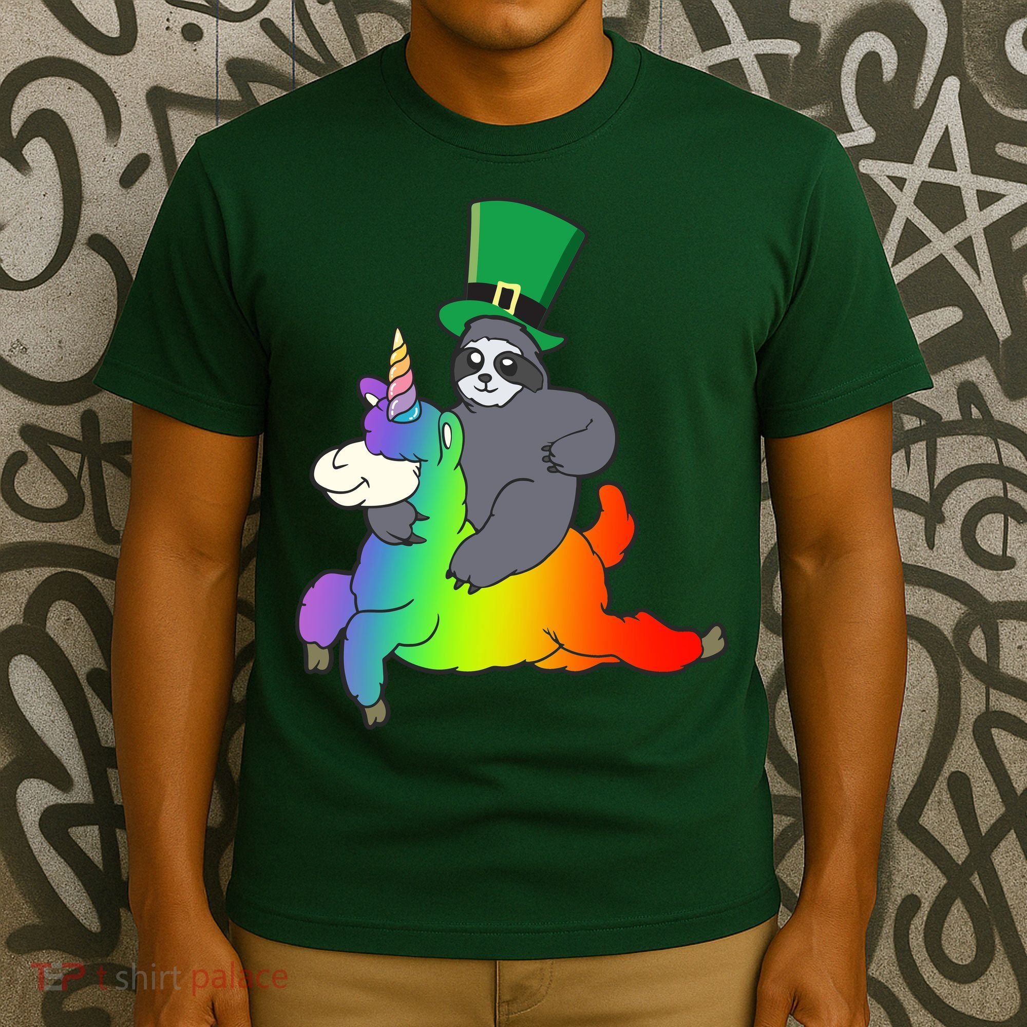 Sloth Riding Llama Unicorn St. Patrick's Day T-Shirt