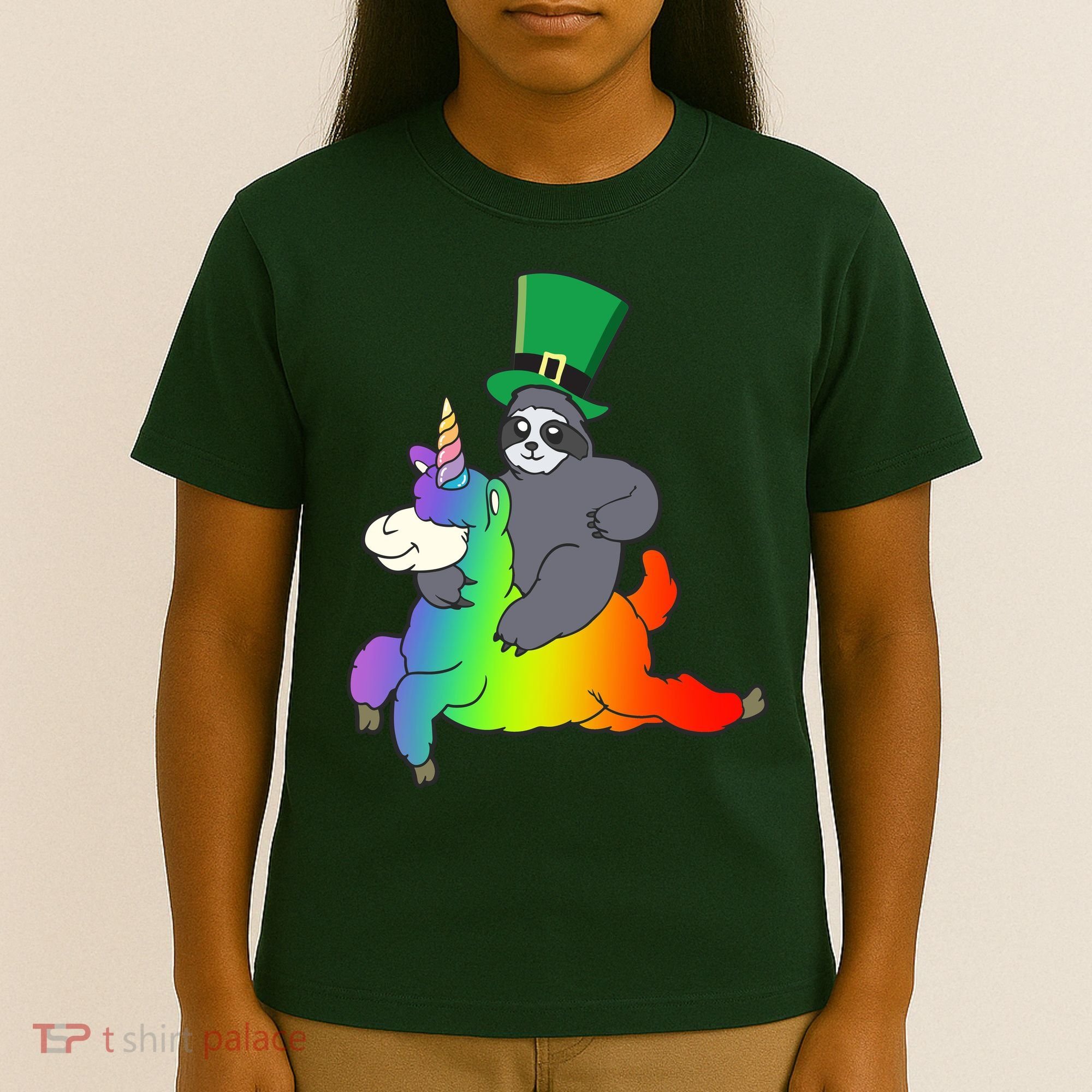Sloth Riding Llama Unicorn St. Patrick's Day T-Shirt