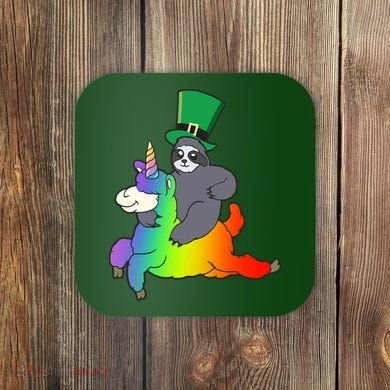Sloth Riding Llama Unicorn St. Patrick's Day Coaster