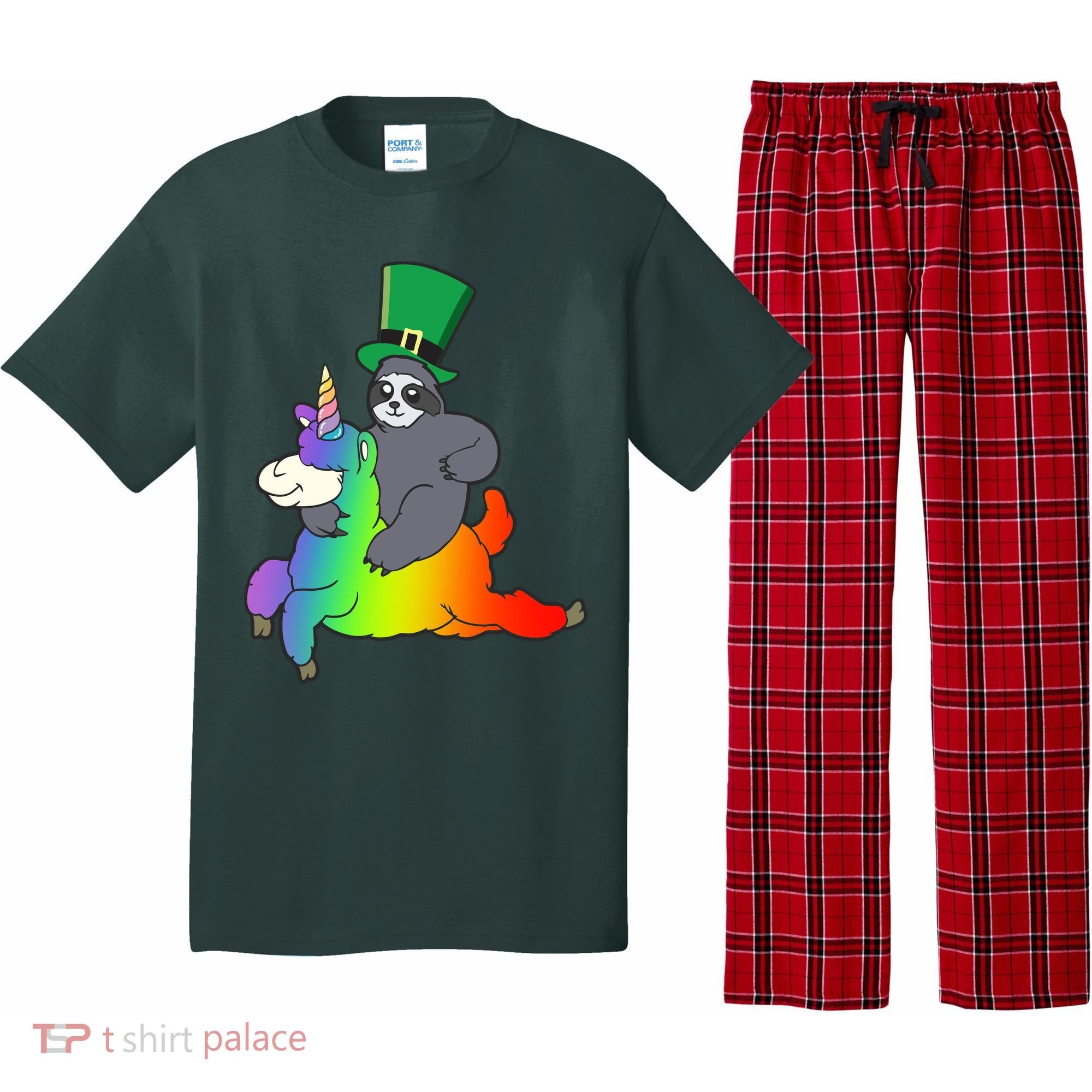 Sloth Riding Llama Unicorn St. Patrick's Day Pajama Set