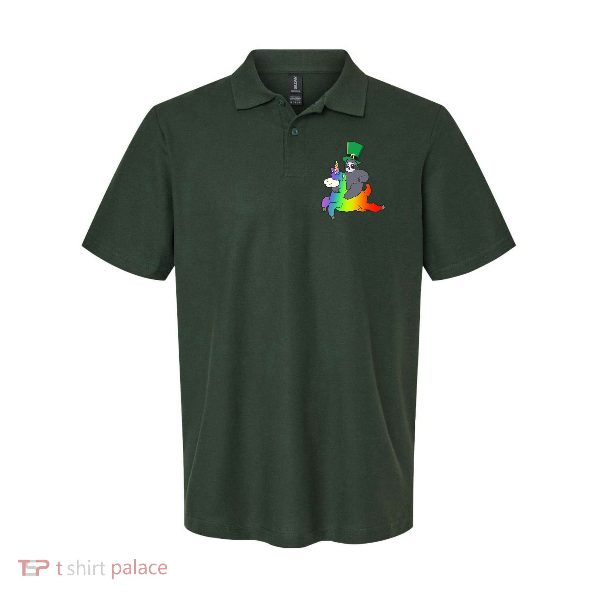 Sloth Riding Llama Unicorn St. Patrick's Day Polo