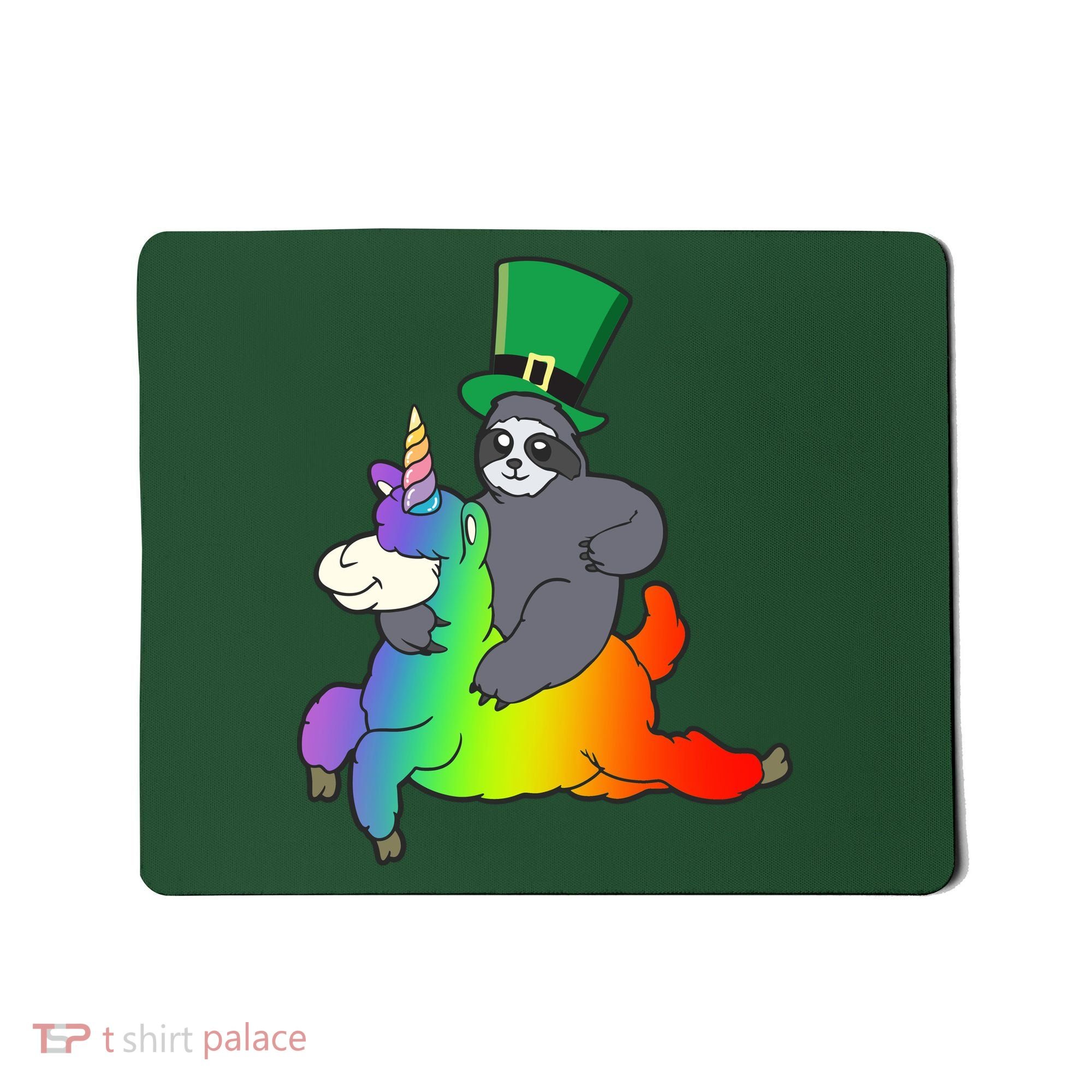 Sloth Riding Llama Unicorn St. Patrick's Day Mousepad