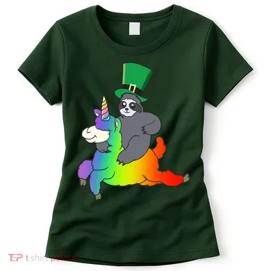 Sloth Riding Llama Unicorn St. Patrick's Day Women's T-Shirt