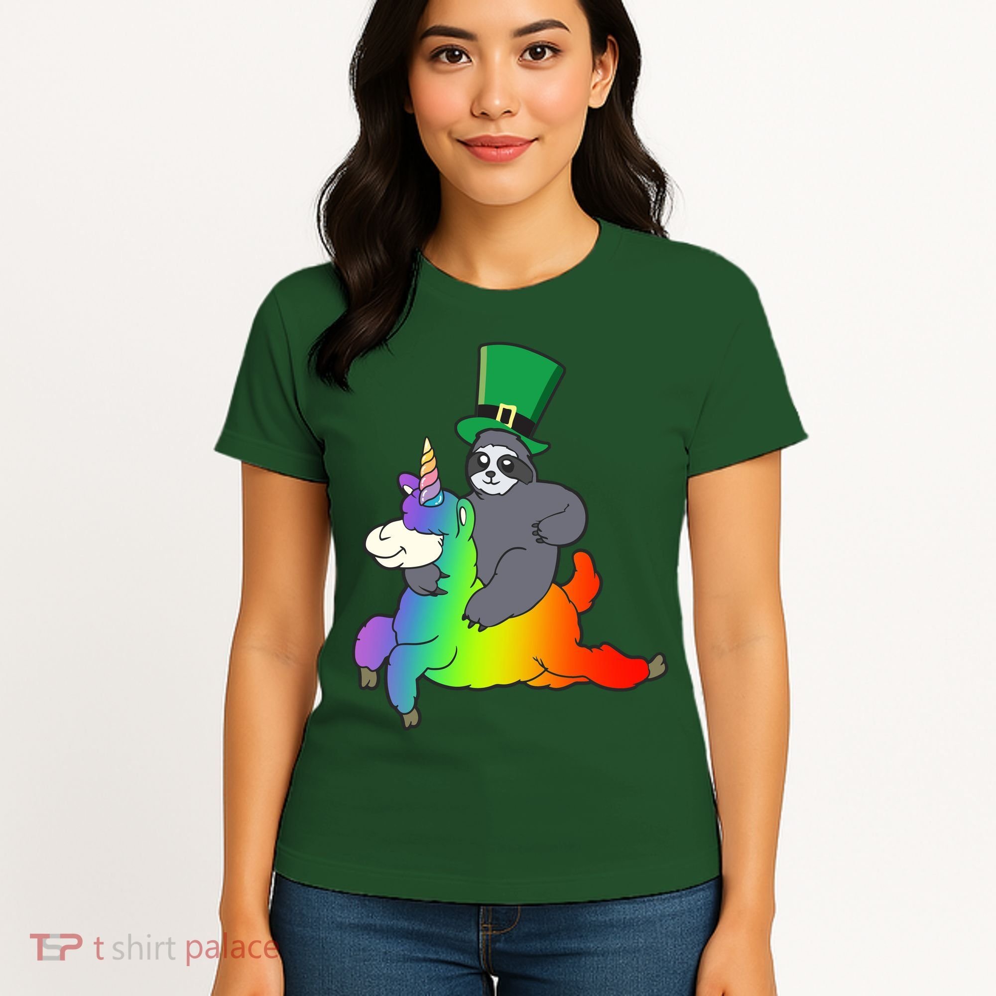 Sloth Riding Llama Unicorn St. Patrick's Day Women's T-Shirt