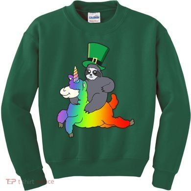 Sloth Riding Llama Unicorn St. Patrick's Day Kids Sweatshirt
