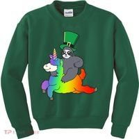 Sloth Riding Llama Unicorn St. Patrick's Day Kids Sweatshirt thumb 0
