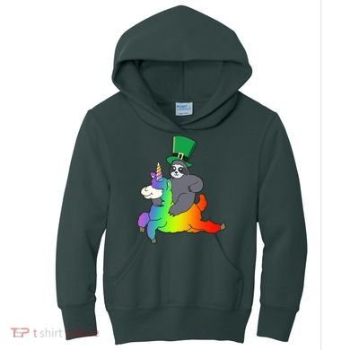 Sloth Riding Llama Unicorn St. Patrick's Day Kids Hoodie