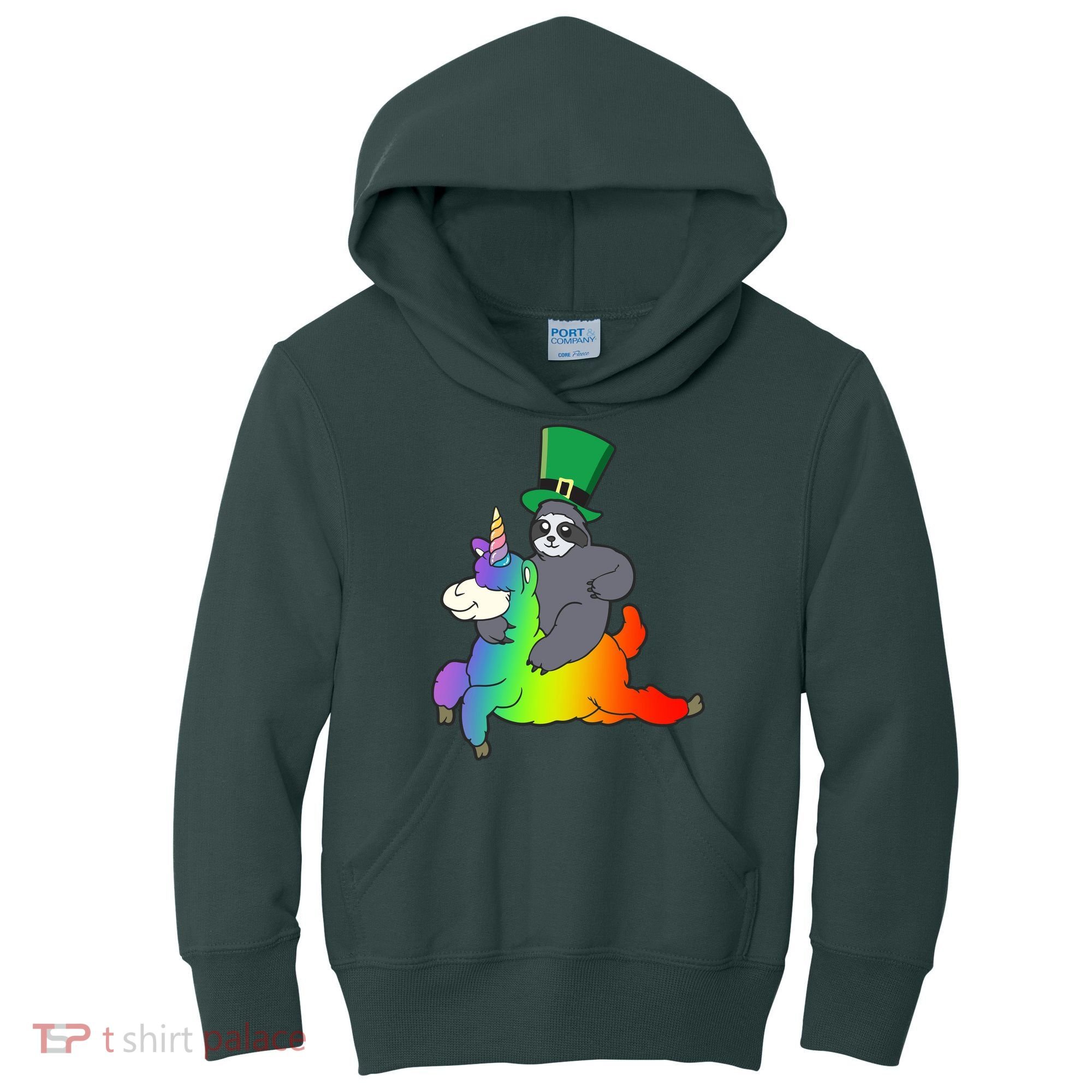 Sloth Riding Llama Unicorn St. Patrick's Day Kids Hoodie