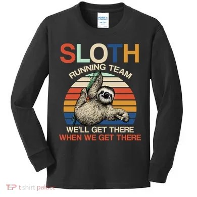 Sloth Running Team Funny Design Kids Long Sleeve Shirt