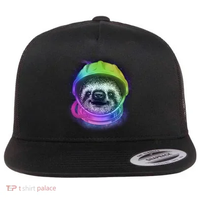Sloth Spaceman Flat Bill Trucker Hat