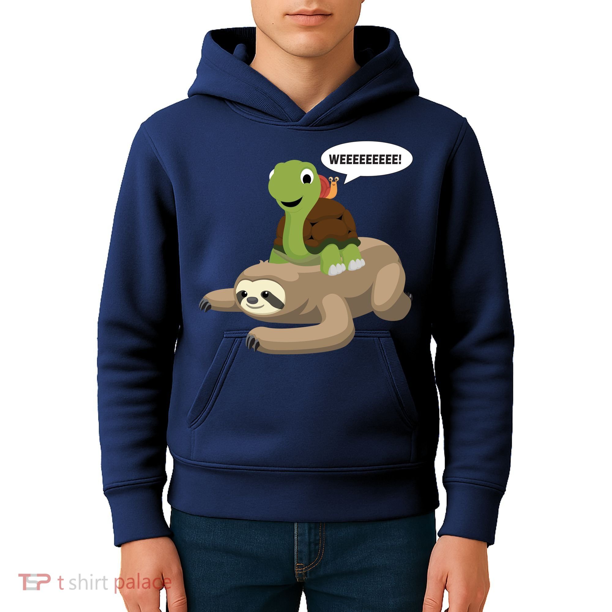 Sloth Turtle Snail Piggyback Kids Hoodie