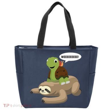 Sloth Turtle Snail Piggyback Tote Bag