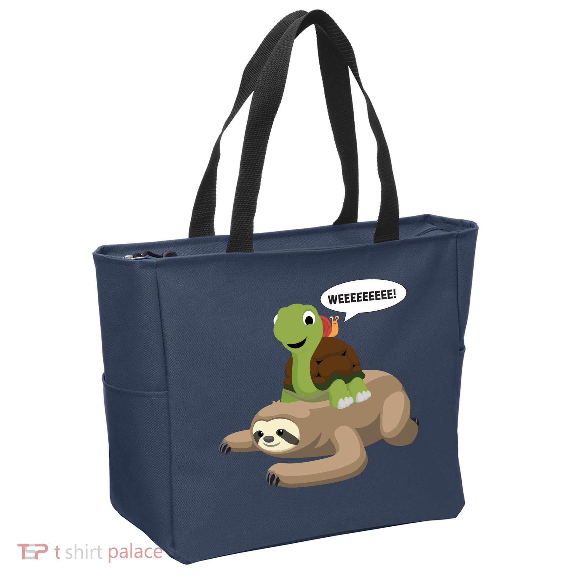 Sloth Turtle Snail Piggyback Tote Bag