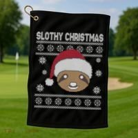 Slothy Christmas Ugly Sweater Golf Towel thumb 1