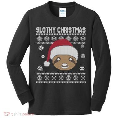 Slothy Christmas Ugly Sweater Kids Long Sleeve Shirt