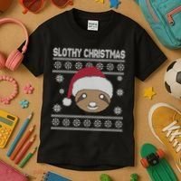 Slothy Christmas Ugly Sweater Kids T-Shirt thumb 3