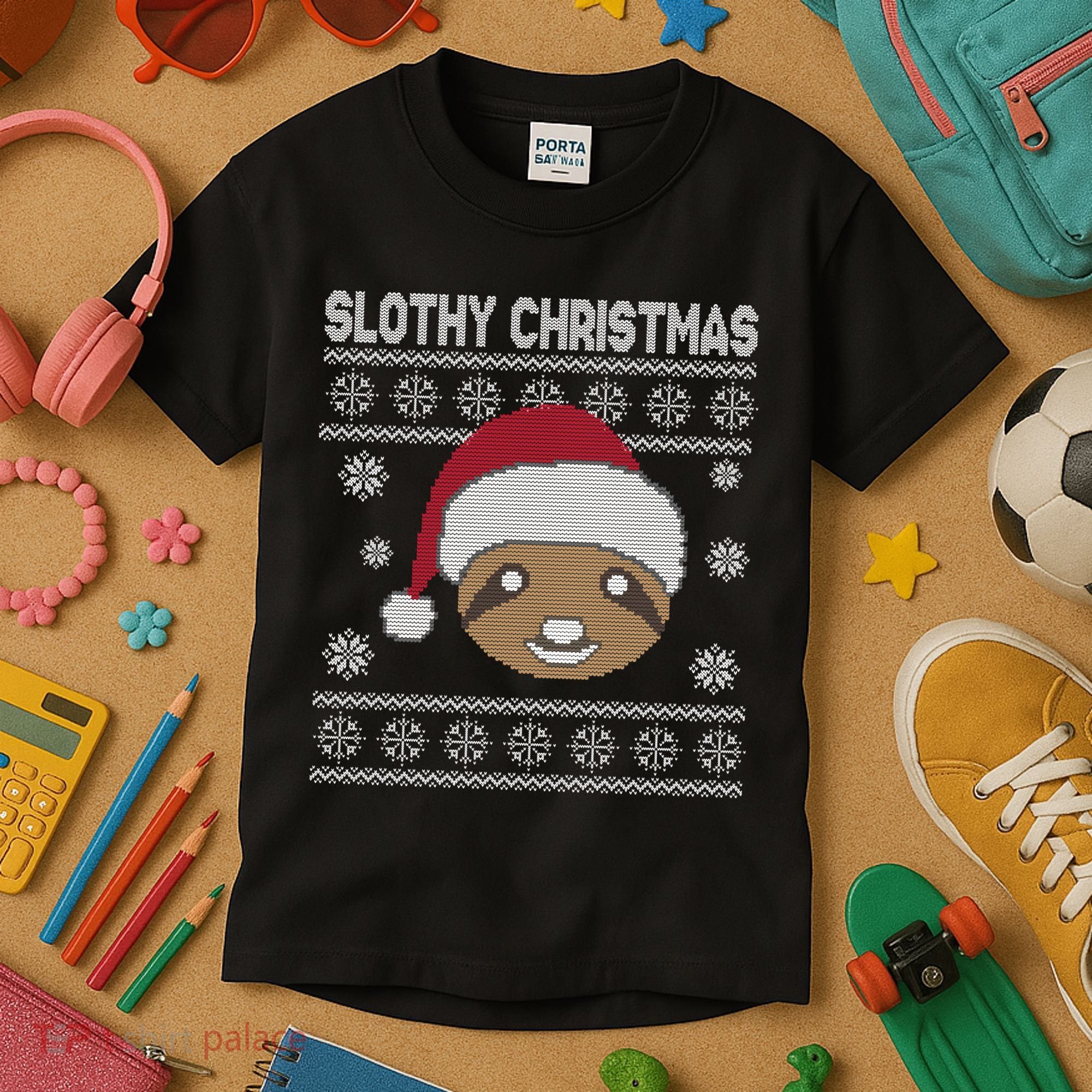Slothy Christmas Ugly Sweater Kids T-Shirt
