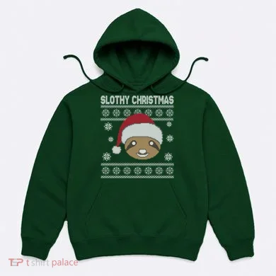 Slothy Christmas Ugly Sweater Hoodie