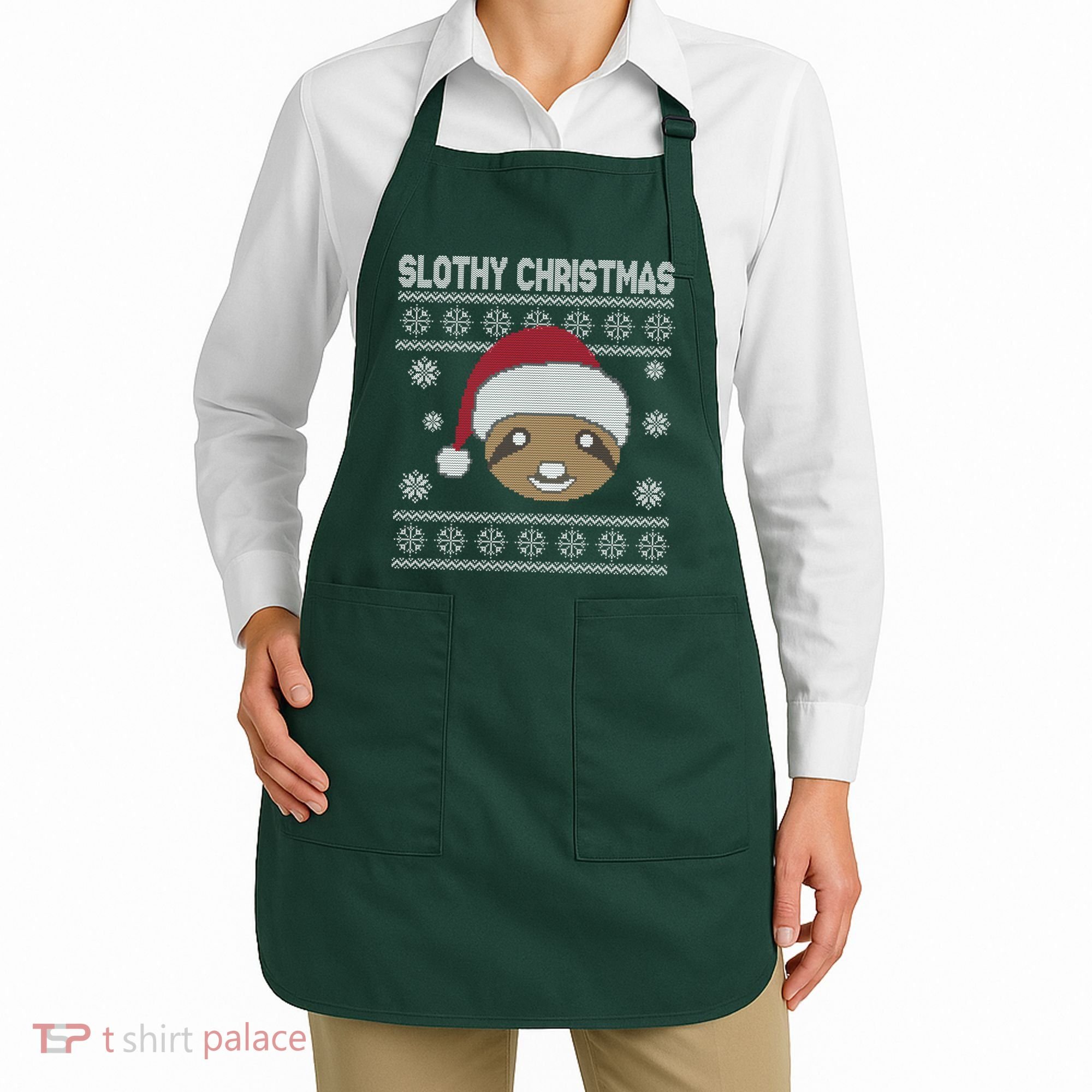 Slothy Christmas Ugly Sweater Apron