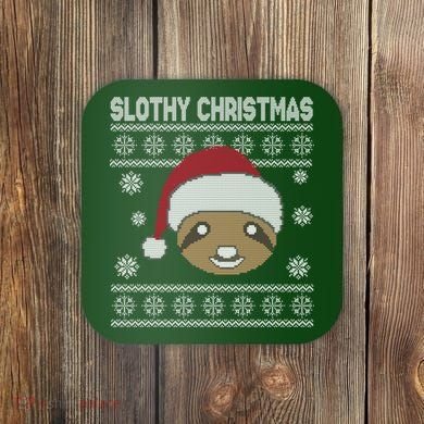 Slothy Christmas Ugly Sweater Coaster