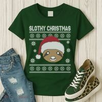 Slothy Christmas Ugly Sweater Women's T-Shirt thumb 3