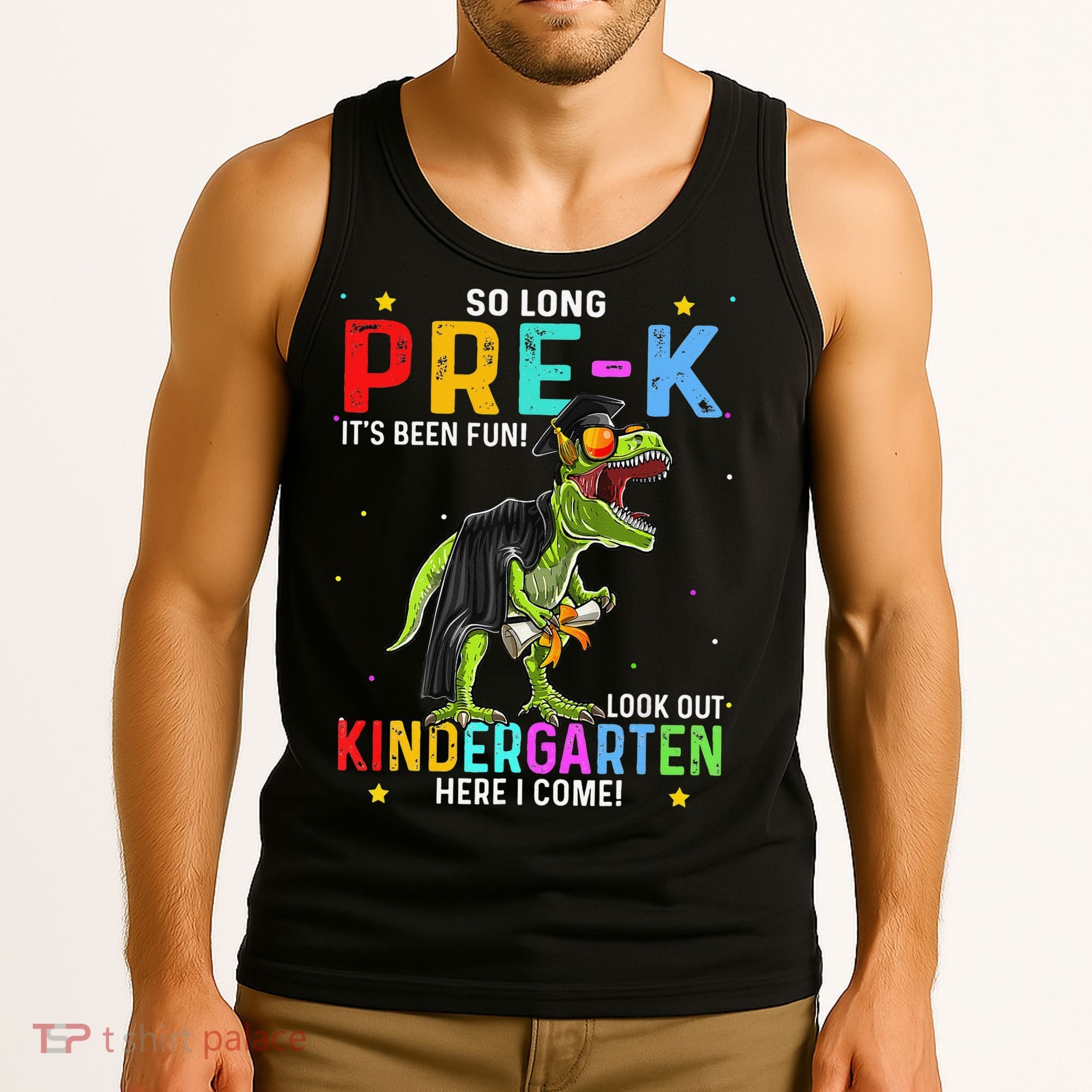So Long Pre-K Kindergarten Here I Come Dinosaur Graduation Tank Top