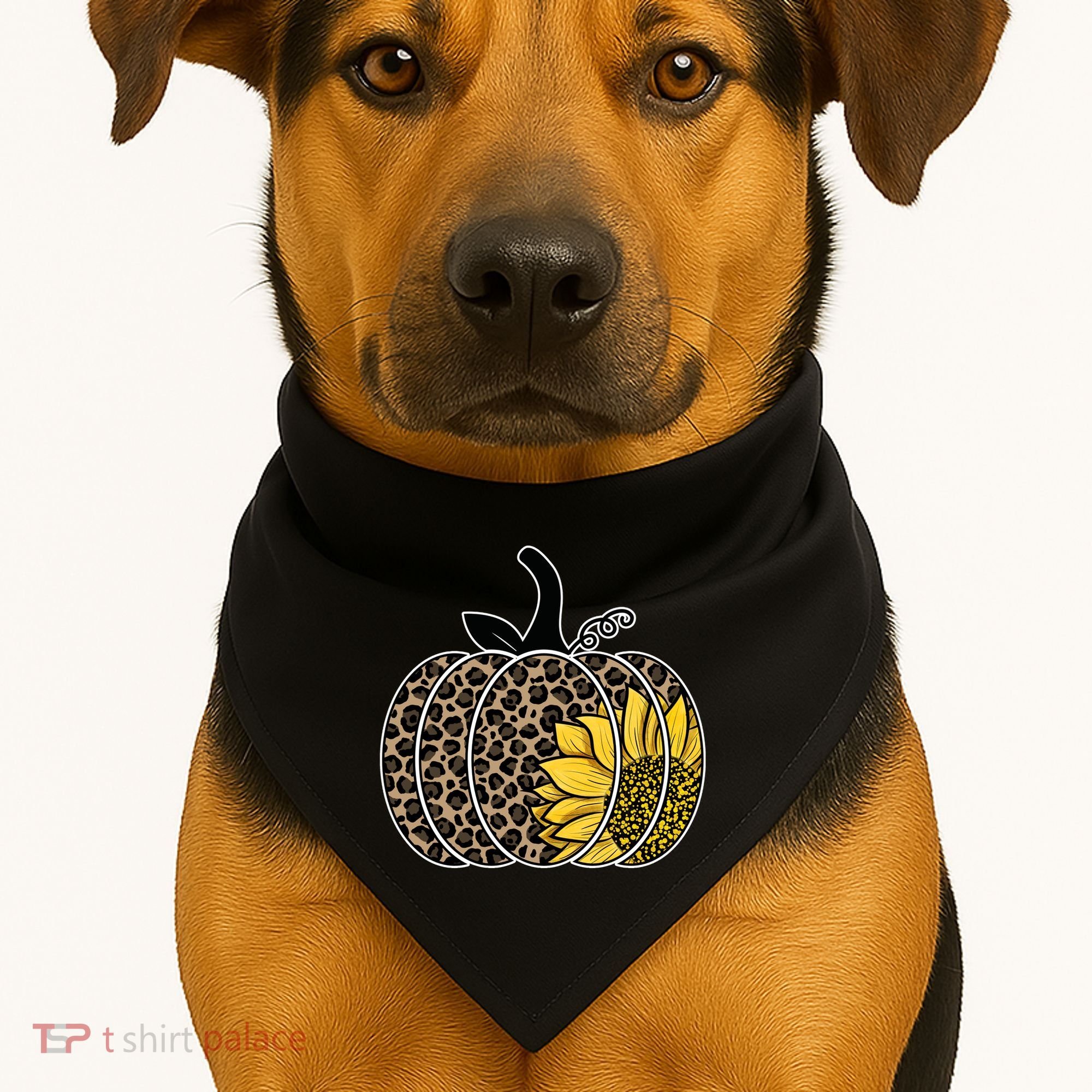 Sunflower Leopard Pumpkin USA-Made Doggie Bandana