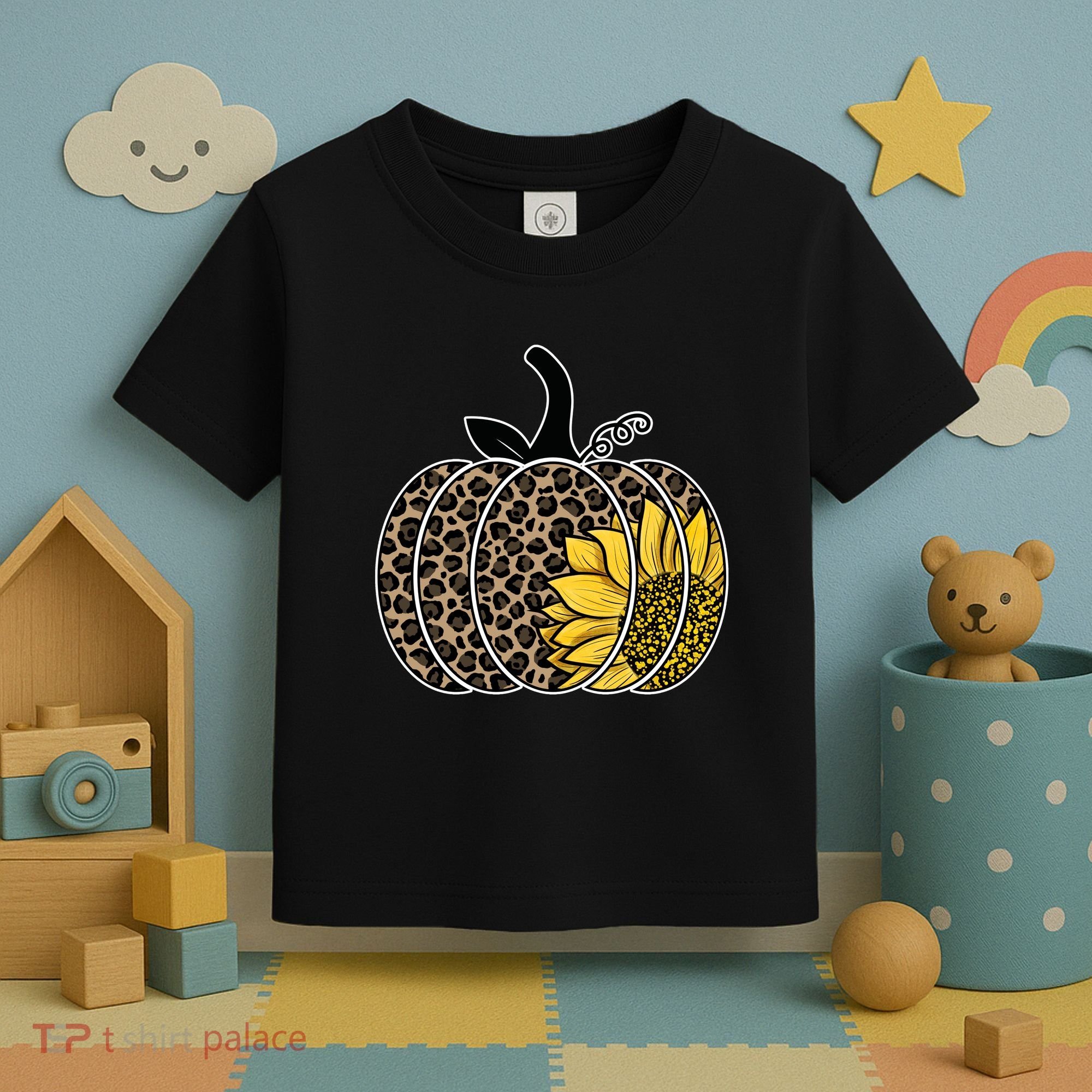 Sunflower Leopard Pumpkin Toddler T-Shirt
