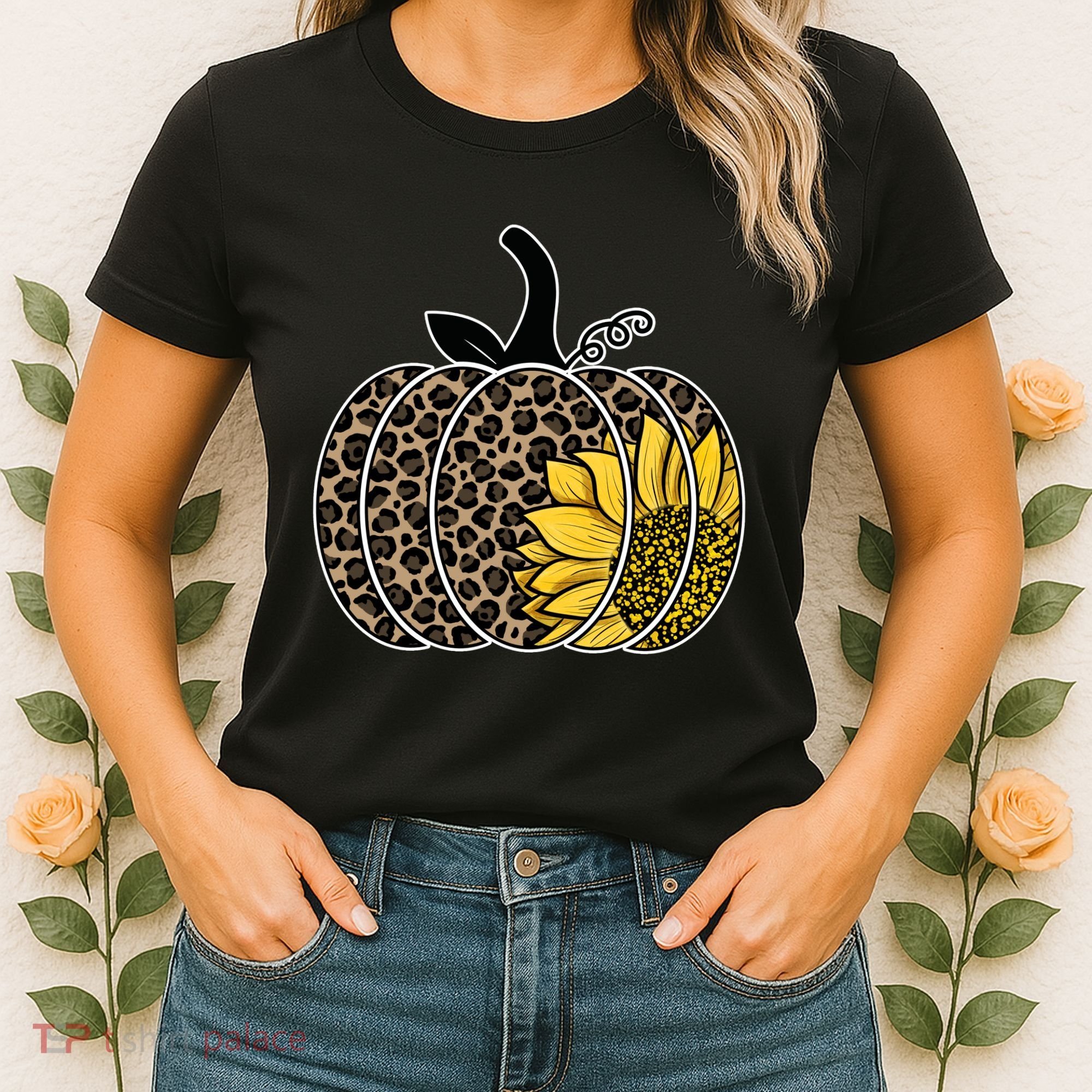 Sunflower Leopard Pumpkin Women's T-Shirt